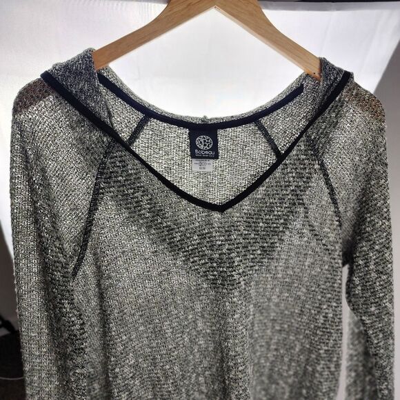 Bobeau Knit Hooded Sweater Sage Green Black Trim Semi-sheer Size M - Picture 5 of 16
